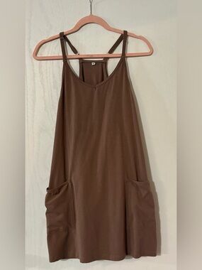 Brown Sleeveless Mini Dress with Pockets